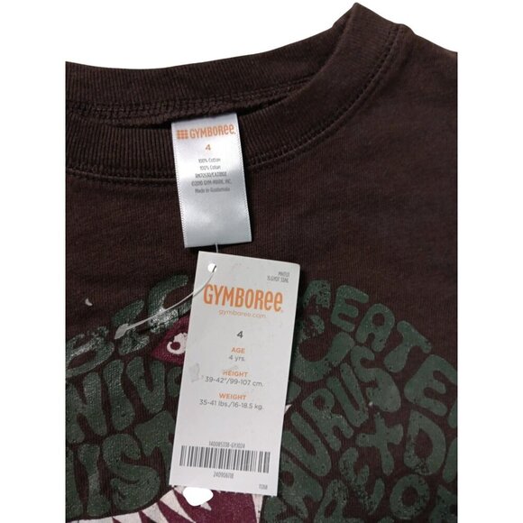 NWT Gymboree Kids Dinosaur Long Sleeve Brown T-Shirt White Sleeve Cotton Size 4 - Picture 4 of 5